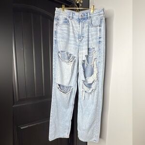 American Eagle Outfitters Blue Boyfriend Jeans with Distressed Details